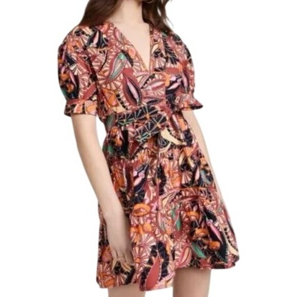 A.L.C. Carey Women's Dress Printed Puff Sleeve Mini V-Neck Fit Flare Size 0 NEW - Picture 2 of 13